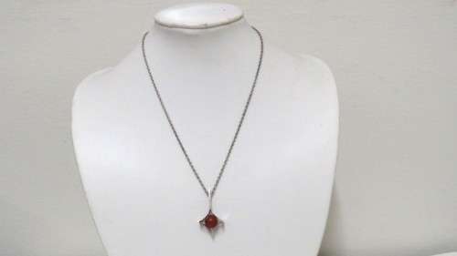 Vintage Sterling Silver 925 Trace Chain/Finnish 813H Silver Modern Pendant Carnelian Sphere 6.9 g