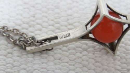 Vintage Sterling Silver 925 Trace Chain/Finnish 813H Silver Modern Pendant Carnelian Sphere 6.9 g