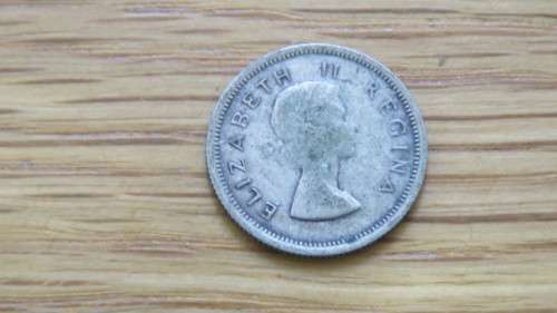 Union of South Africa Silver (.500) 1955 Sixpence Coin (2.8 g)