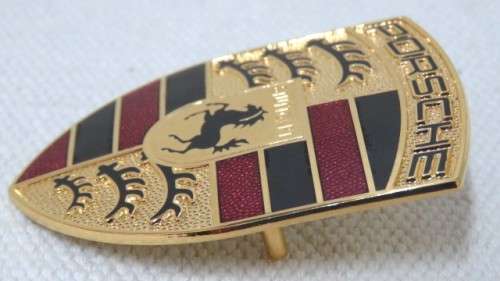 Superb Boxed Vintage Porsche Hood Metal/Enamel Decal Badge Made By Deumer, Germany 69 x 50 mm