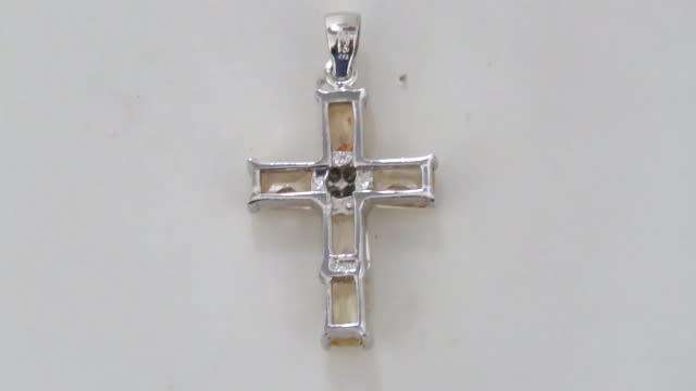 Vintage Sterling Silver 925 Cross Pendant Rectangular Cut Peach Stones/Clear Round Stones (2.8 g)