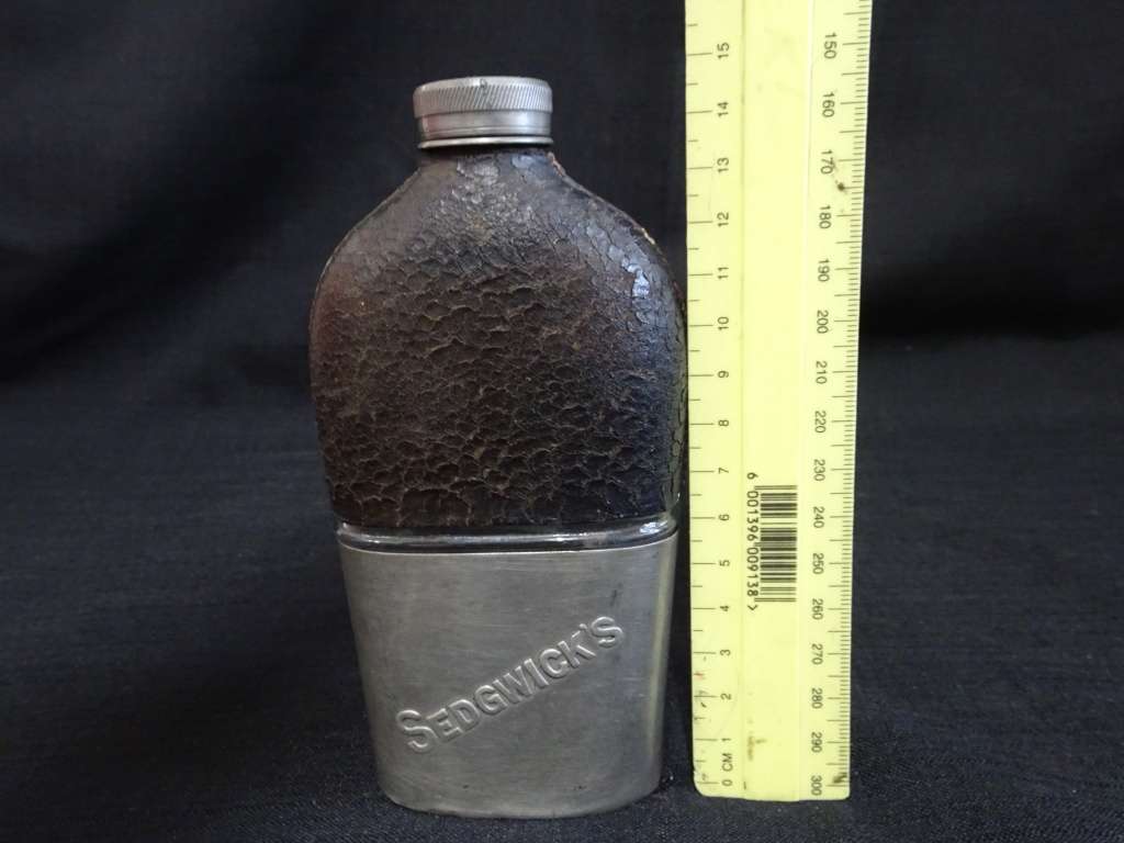 Sedgwicks Antique Leather and Siver plate Glass Flask Medical Reserve Old - Matured Brandy