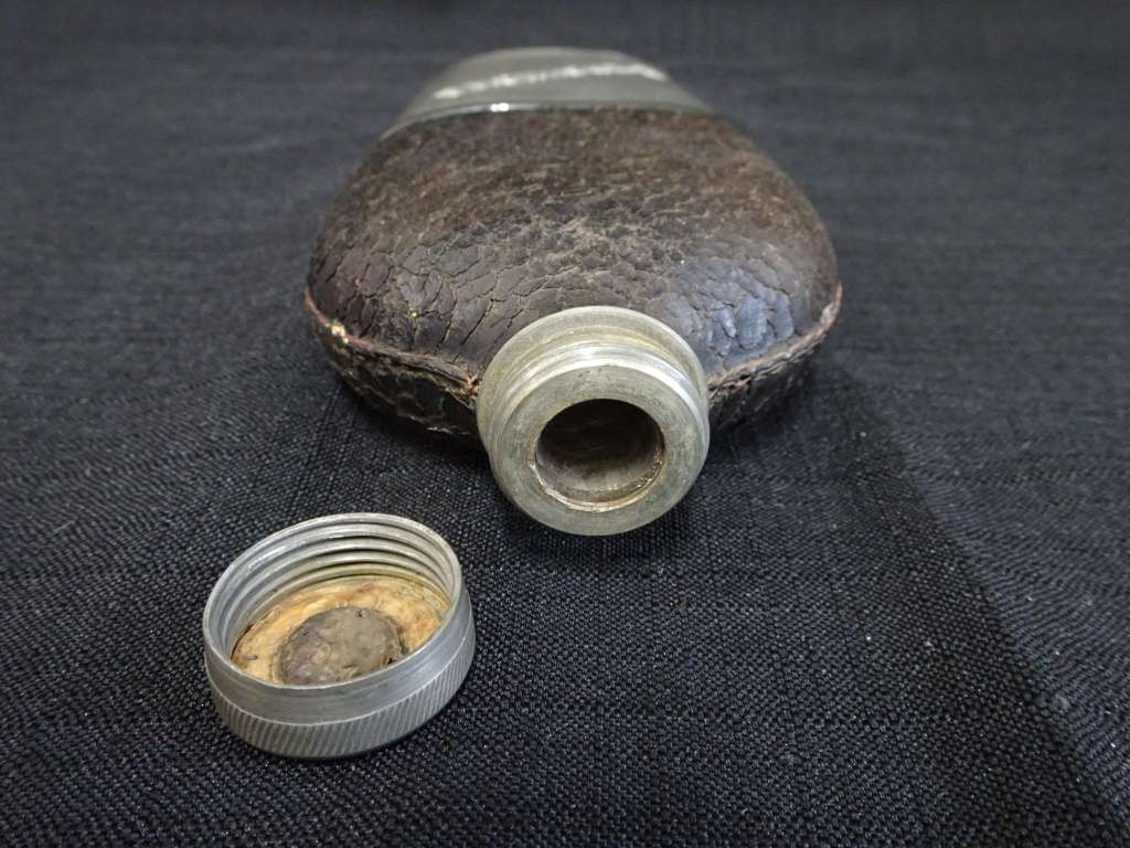 Sedgwicks Antique Leather and Siver plate Glass Flask Medical Reserve Old - Matured Brandy