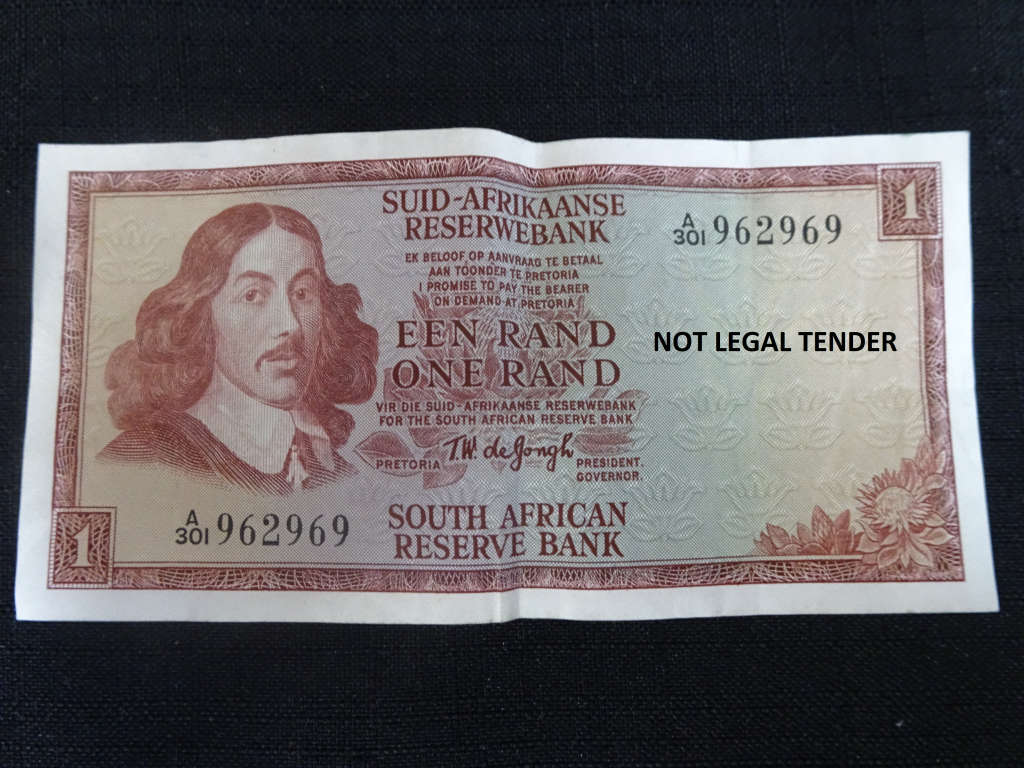 South Africa One Rand Bank Note - TW De Jongh - Please See My Description