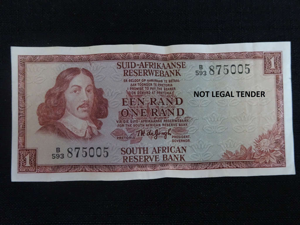 South Africa One Rand Bank Note - TW De Jongh - Please See My Description