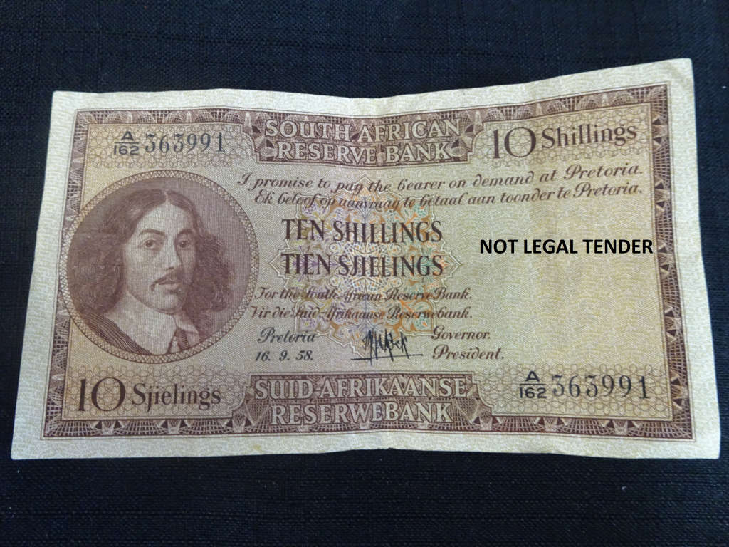 South Africa Ten Shillings Rand Bank Note - MH De Kock - Please See My Description