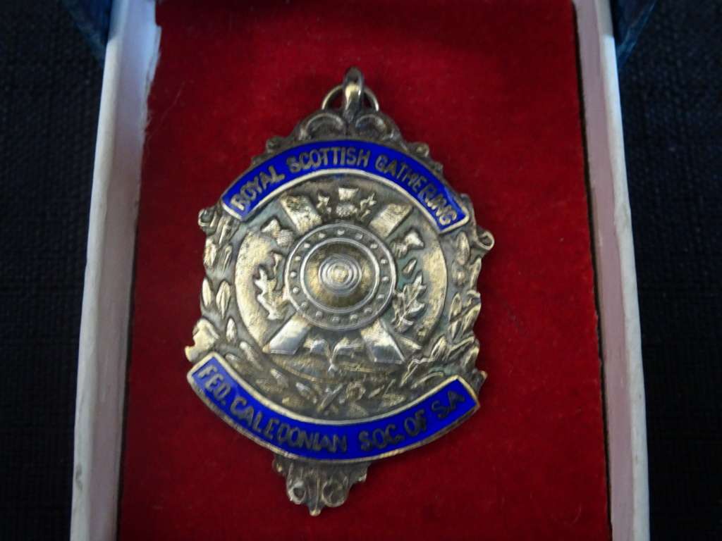 Boxed Vintage Hallmarked Sterling Silver Royal Scottish Gathering Fed. Caledonian Soc. Of SA Medal