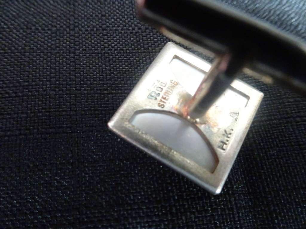 Hong Kong Sterling Silver Cufflinks with White Mother of Pearl Inlay Symbols for Luck and Longevity