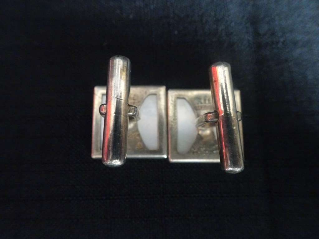 Hong Kong Sterling Silver Cufflinks with White Mother of Pearl Inlay Symbols for Luck and Longevity