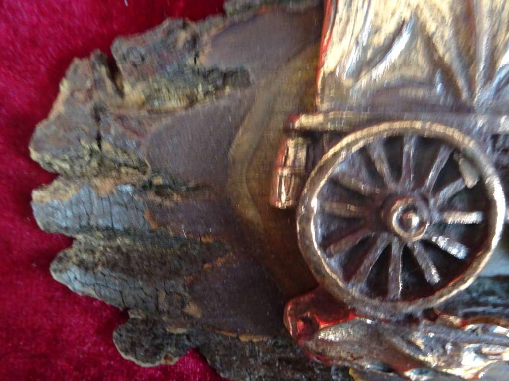 Vintage Copper Art 3D Western Covered Wagon Picture On Carved Wood (See My Description)