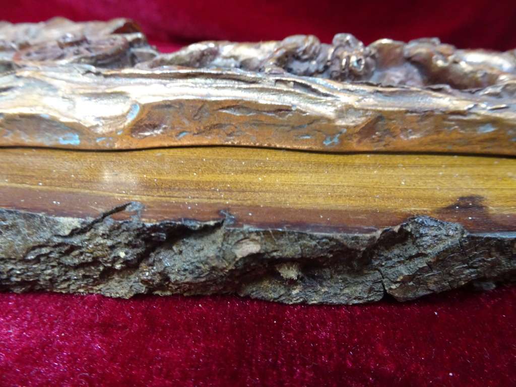 Vintage Copper Art 3D Western Covered Wagon Picture On Carved Wood (See My Description)