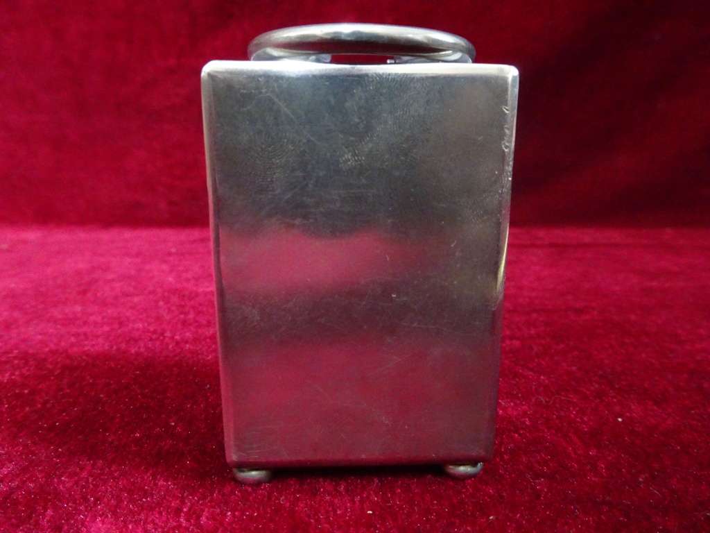 Lovely Sterling Silver And Enamel Miniature Carriage Clock With Guilloché Enamel And Roman Numerals