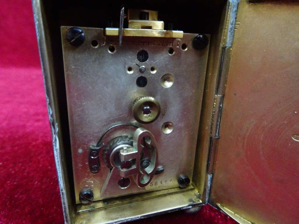 Lovely Sterling Silver And Enamel Miniature Carriage Clock With Guilloché Enamel And Roman Numerals