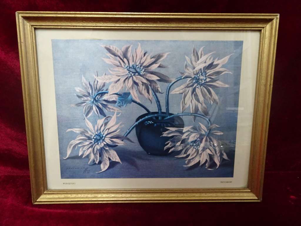 TRETCHIKOFF !! Vintage Framed Fine Art Print - Poinsettia