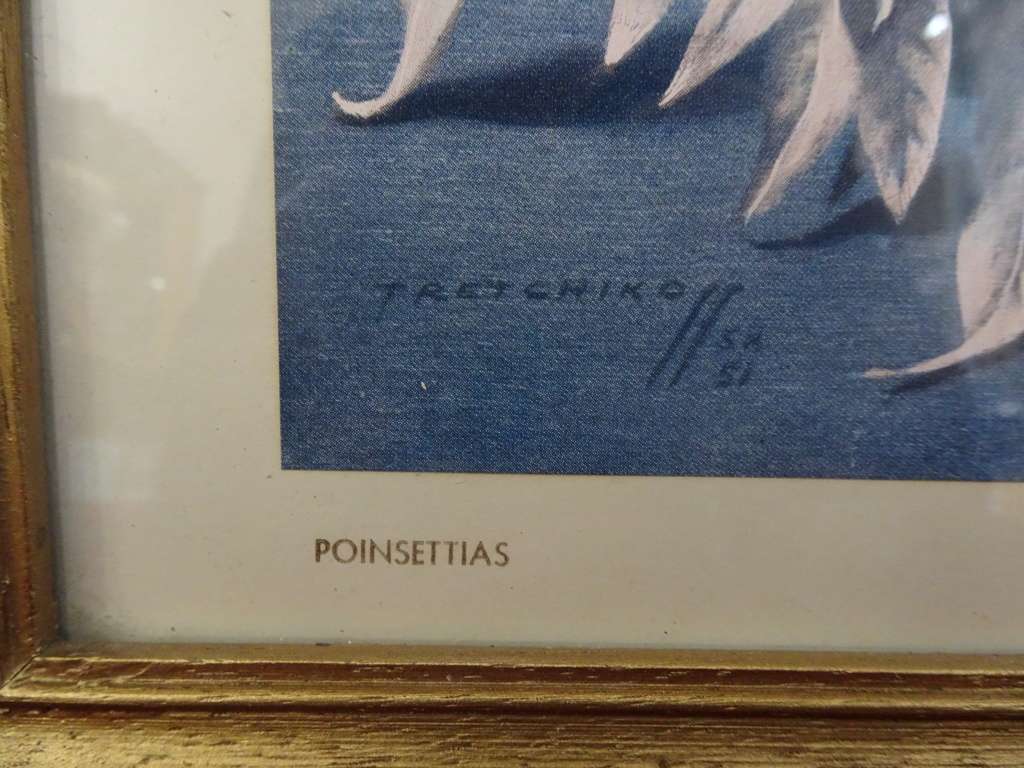 TRETCHIKOFF !! Vintage Framed Fine Art Print - Poinsettia