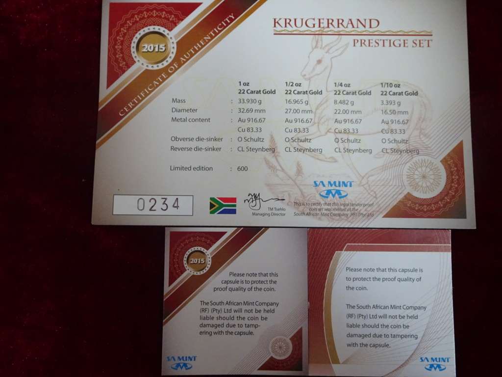 Stunning 2015 Prestige Set Krugerrand (Set Number 234) - In Original Box