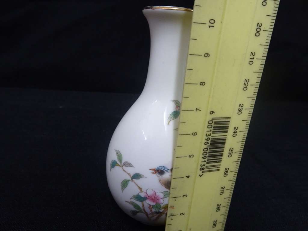 Japanese Yamaji 6` Porcelain Vase Floral Gold Pink Cherry Blossoms Singing Bird - In Excellent Cond