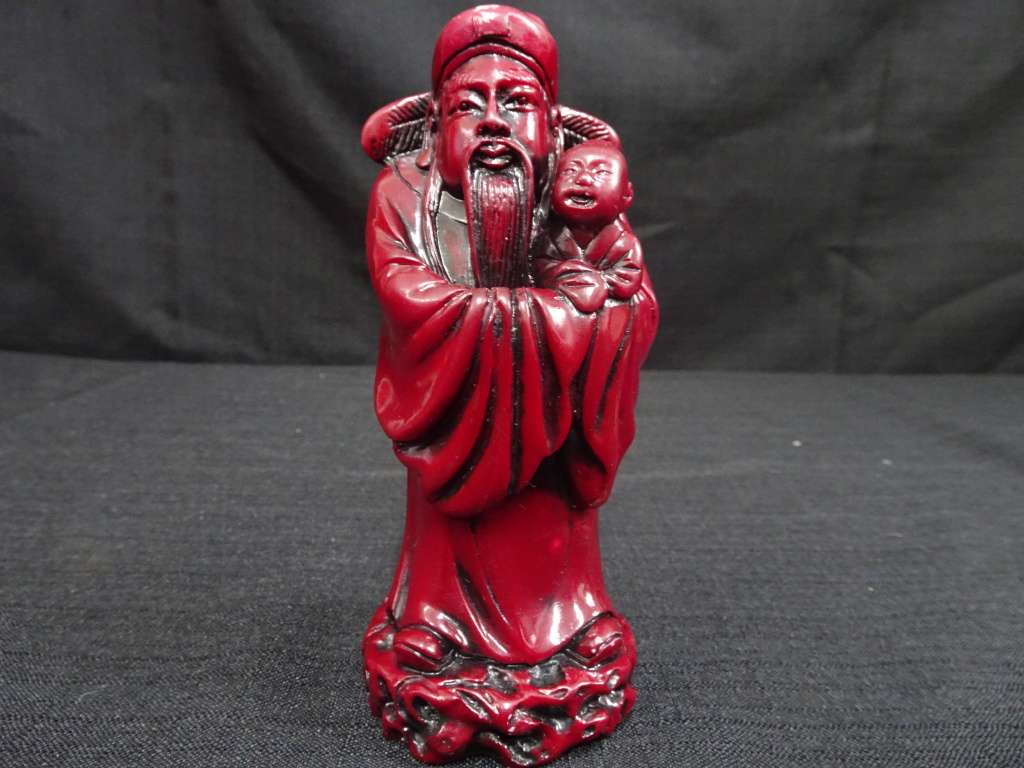 Vintage Red Resin Chinese God Figures Fu Lu Shou / Wise Men - Set Of 3 - See My Description