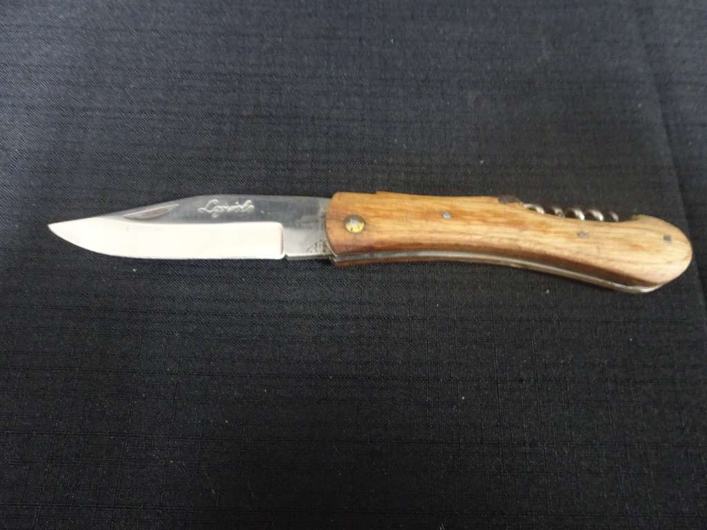 Vintage Laguiole Folding Pocket Knife With Wooden Handle And Corksrew - In Excellent Condition
