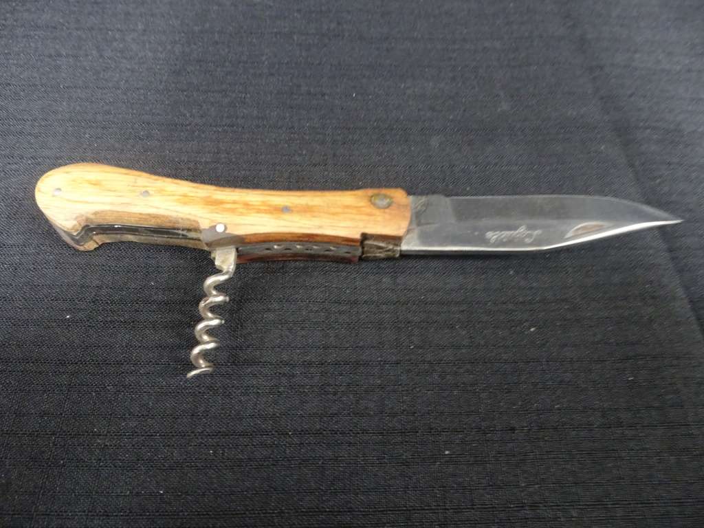 Vintage Laguiole Folding Pocket Knife With Wooden Handle And Corksrew - In Excellent Condition