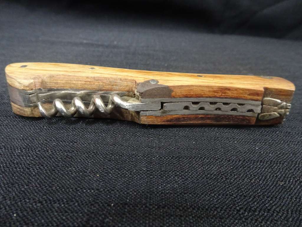 Vintage Laguiole Folding Pocket Knife With Wooden Handle And Corksrew - In Excellent Condition