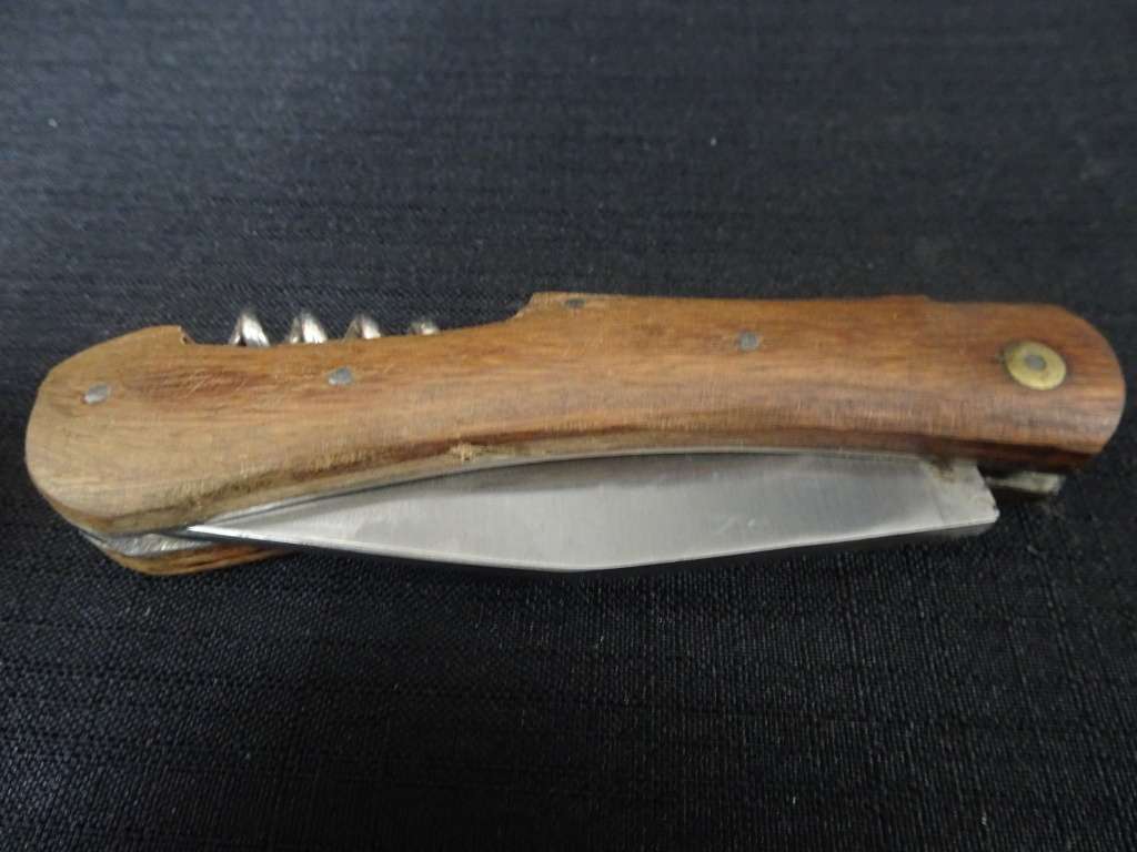 Vintage Laguiole Folding Pocket Knife With Wooden Handle And Corksrew - In Excellent Condition