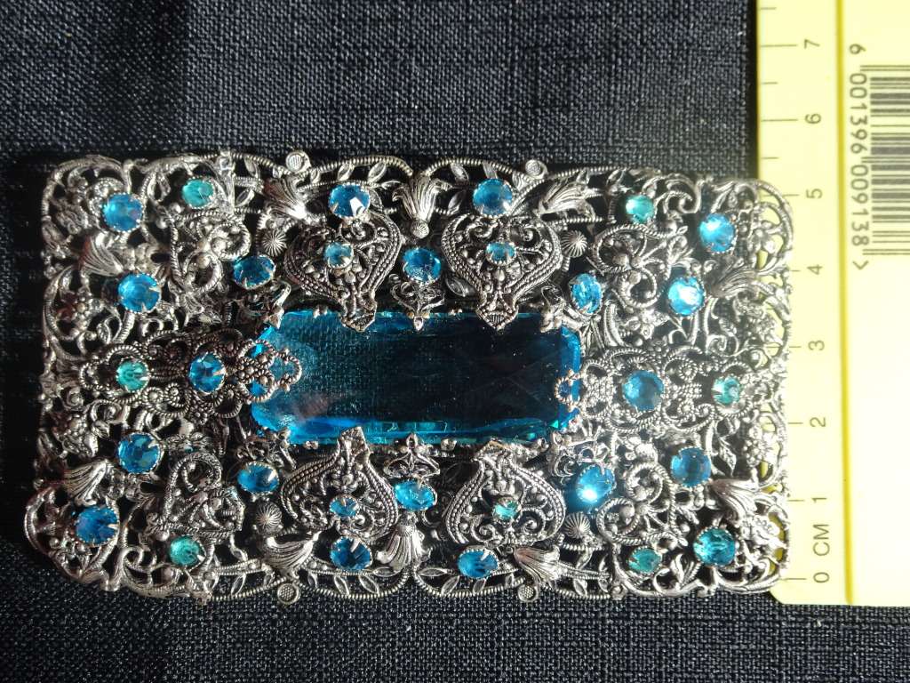 Stunning Vintage Metal Czechoslovakia Brooch With Blue Stones Hallmark `377` - Great Condition