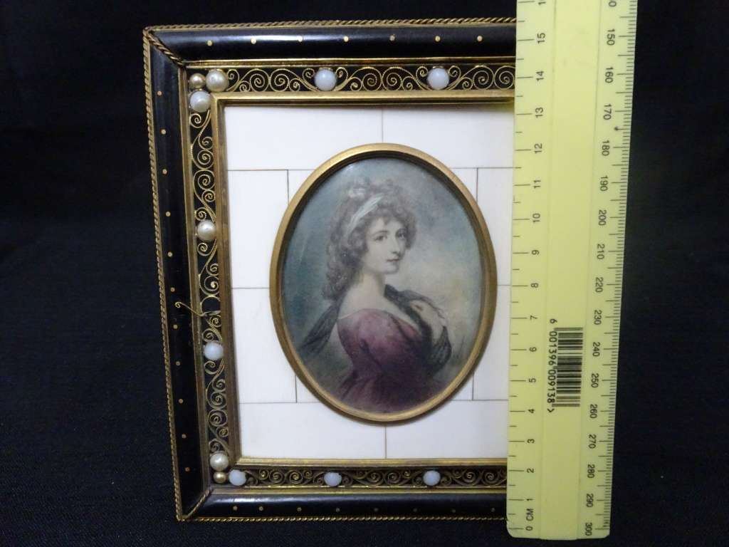 Antique Set Of Two Miniature 19th Century Signed Portrait Paintings In Ornate Frame-See Description