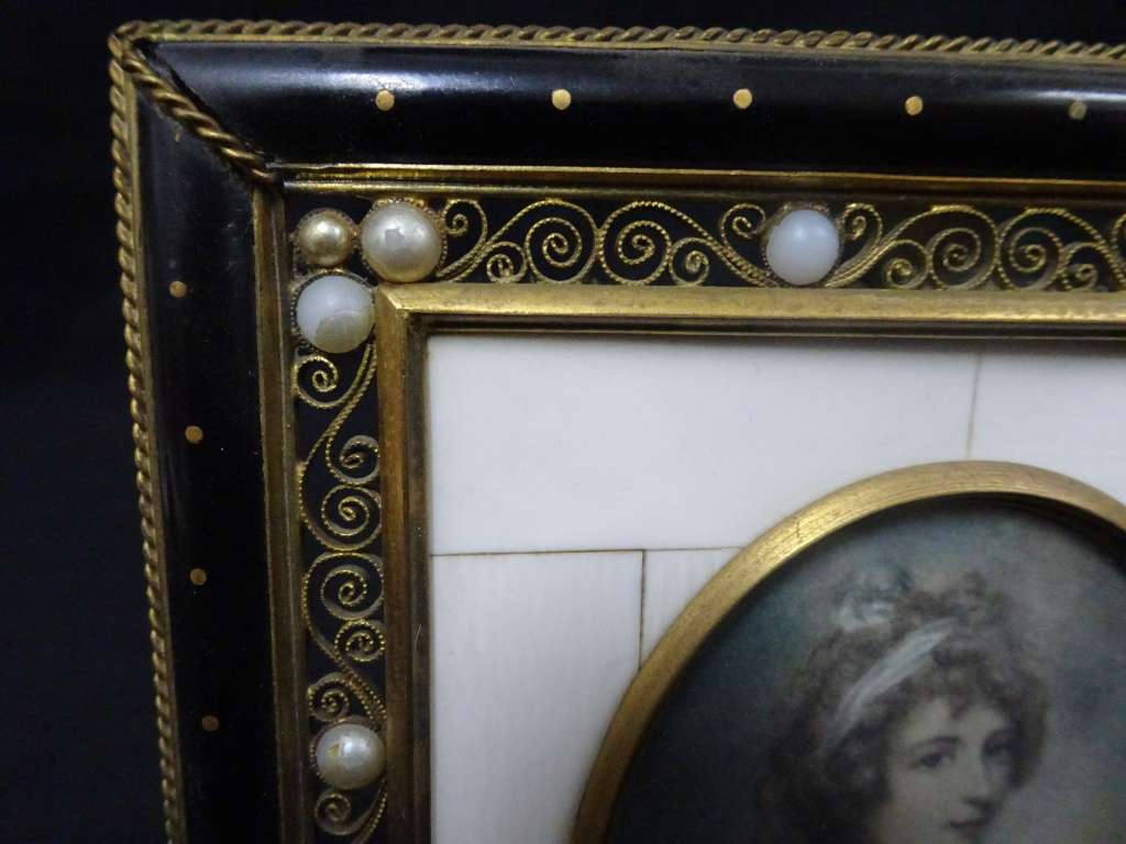 Antique Set Of Two Miniature 19th Century Signed Portrait Paintings In Ornate Frame-See Description