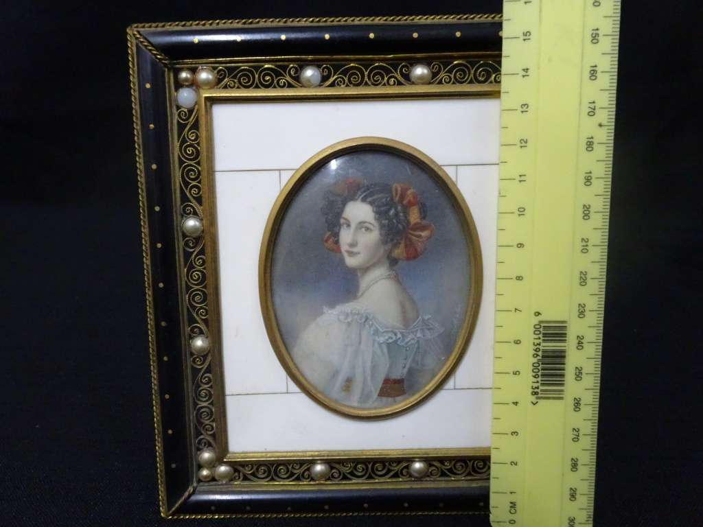 Antique Set Of Two Miniature 19th Century Signed Portrait Paintings In Ornate Frame-See Description