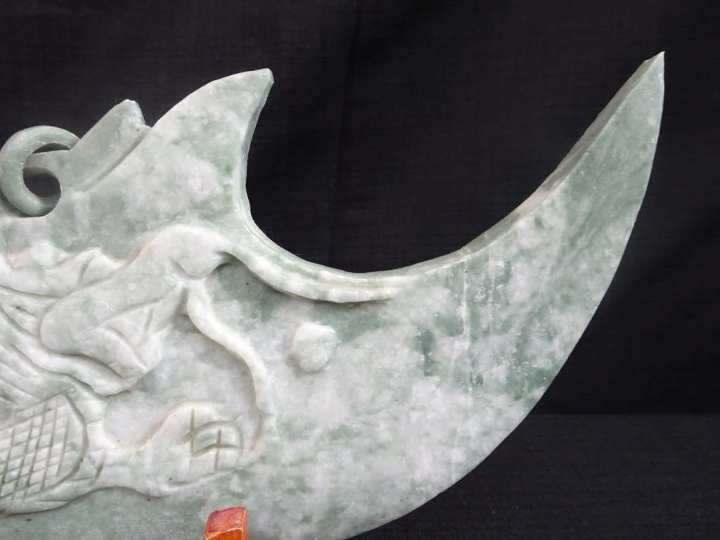 RARE Vintage Ornate Jade Dragon Sword - See My Description - W: 49cm / H: 17cm