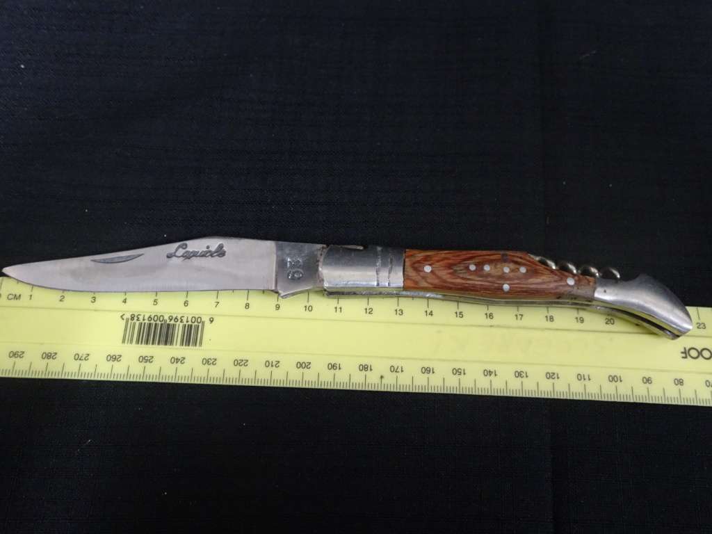 Wonderful Vintage `Laguiole 63` Folding Knife With Corkscrew And Wooden Handle