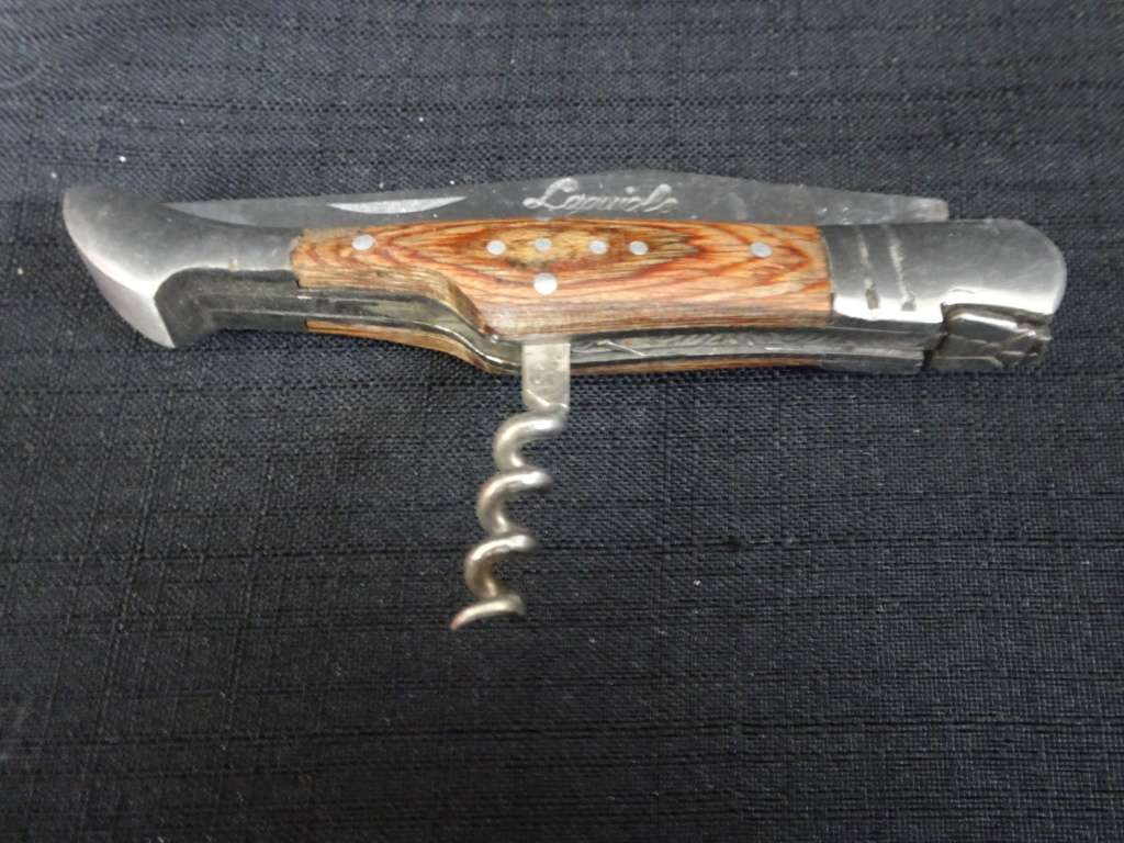 Wonderful Vintage `Laguiole 63` Folding Knife With Corkscrew And Wooden Handle