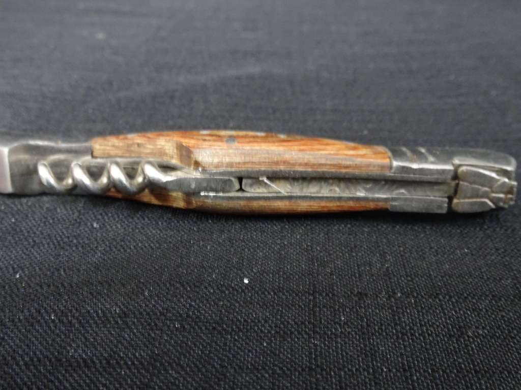 Wonderful Vintage `Laguiole 63` Folding Knife With Corkscrew And Wooden Handle