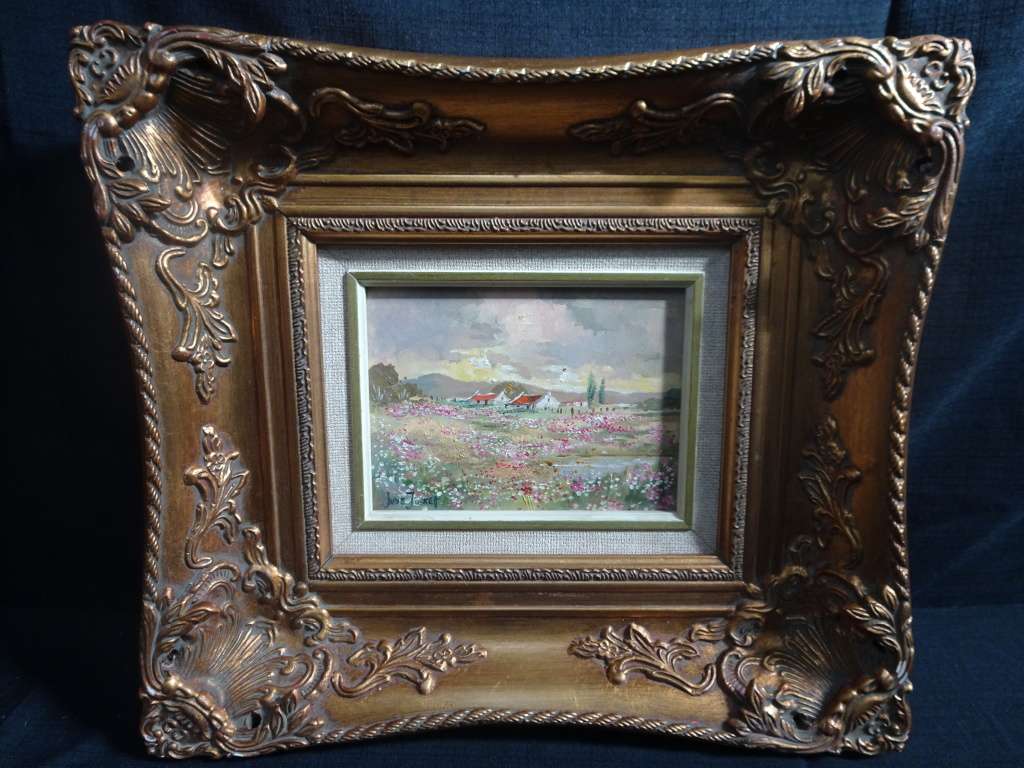 Stunning Oil On Board "Farm Sceen" By June Tuckett In Beautiful Gilded Frame -In Excellent Condition