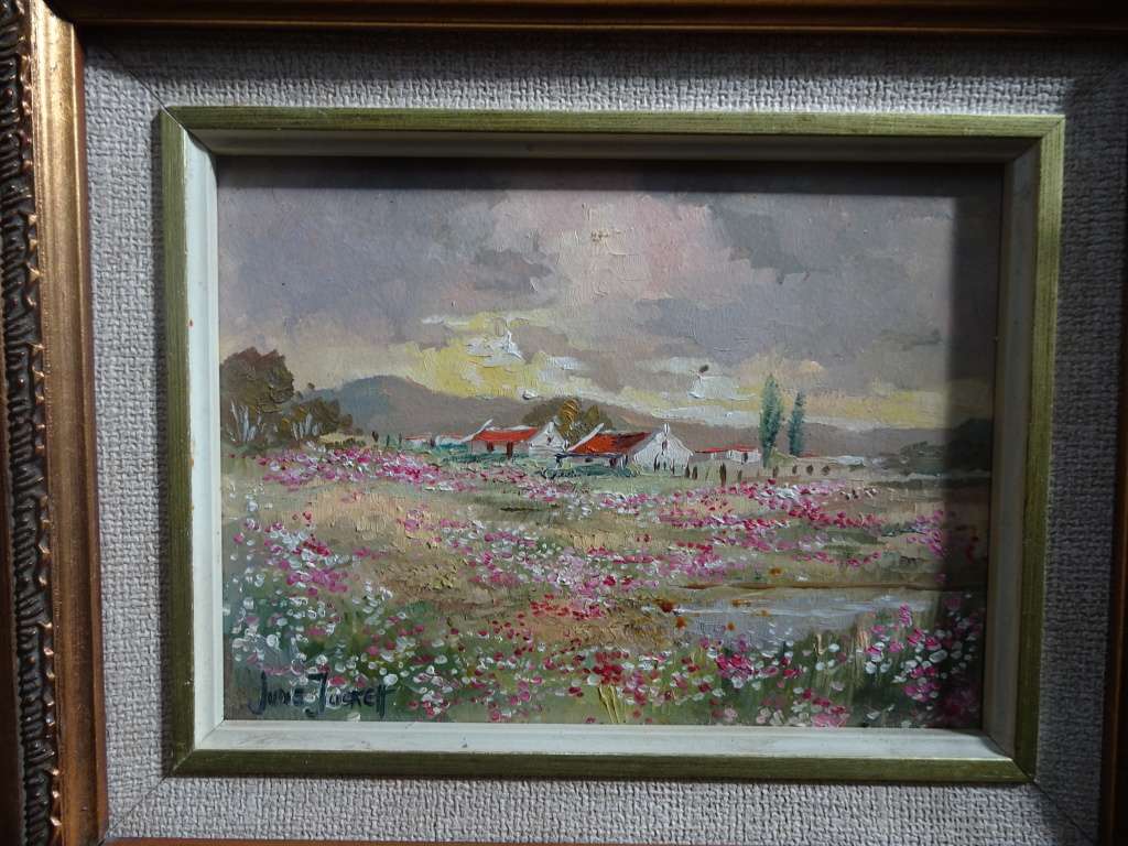Stunning Oil On Board "Farm Sceen" By June Tuckett In Beautiful Gilded Frame -In Excellent Condition