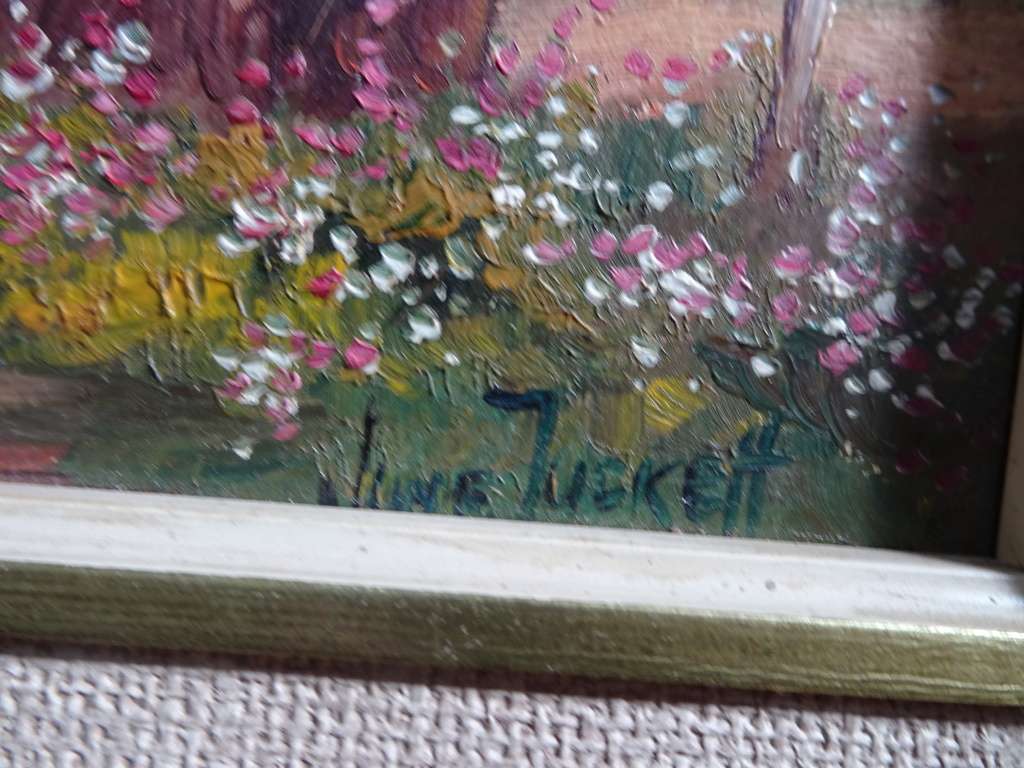 Oil On Board "Donkey Car Scene" By June Tuckett In Beautiful Gilded Frame -In Excellent Condition