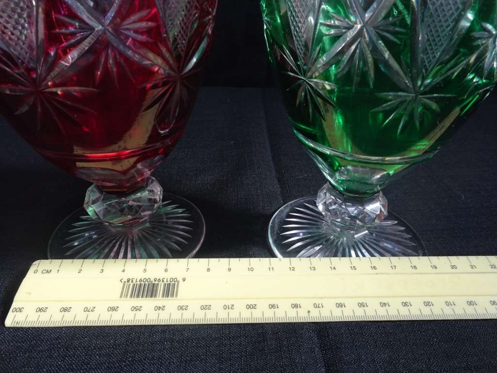 Set Of Two Gorgeous Crystal Glass Carafe With Handles - German c. 1920 - (Relisted) See Description