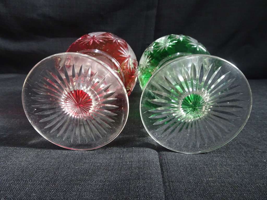 Set Of Two Gorgeous Crystal Glass Carafe With Handles - German c. 1920 - (Relisted) See Description