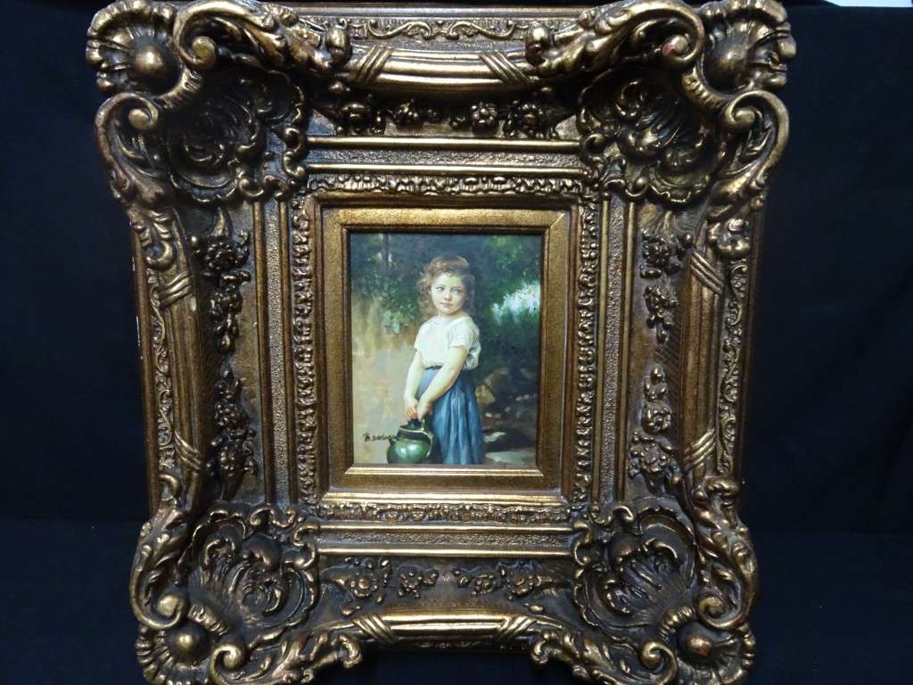 Beautiful European Oil On Board"Girl With Ceramic Water Jug"Artist B Jakson In Stunning Gilded Frame