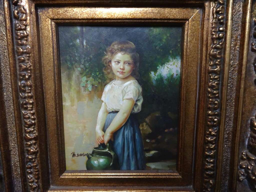 Beautiful European Oil On Board"Girl With Ceramic Water Jug"Artist B Jakson In Stunning Gilded Frame