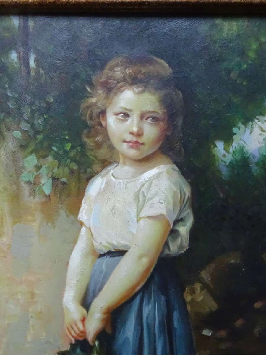Beautiful European Oil On Board"Girl With Ceramic Water Jug"Artist B Jakson In Stunning Gilded Frame