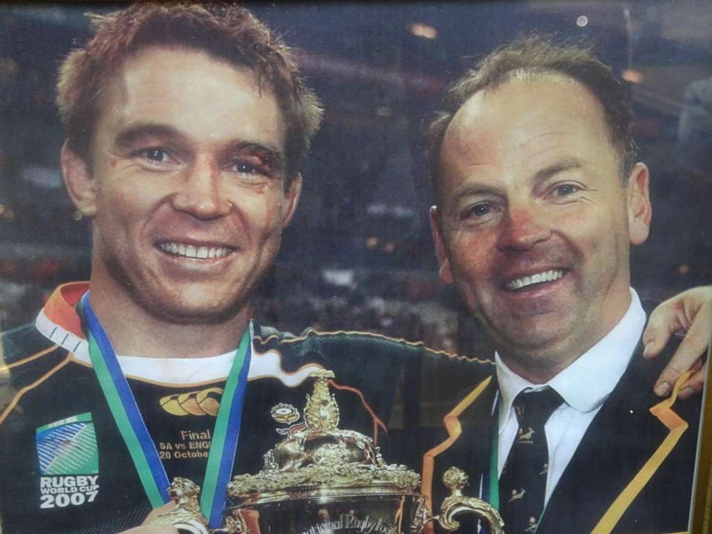 Ex-Springboks Coach Jake White And John Smit Celebrates The Winning Of 2007's World Cup Final Print