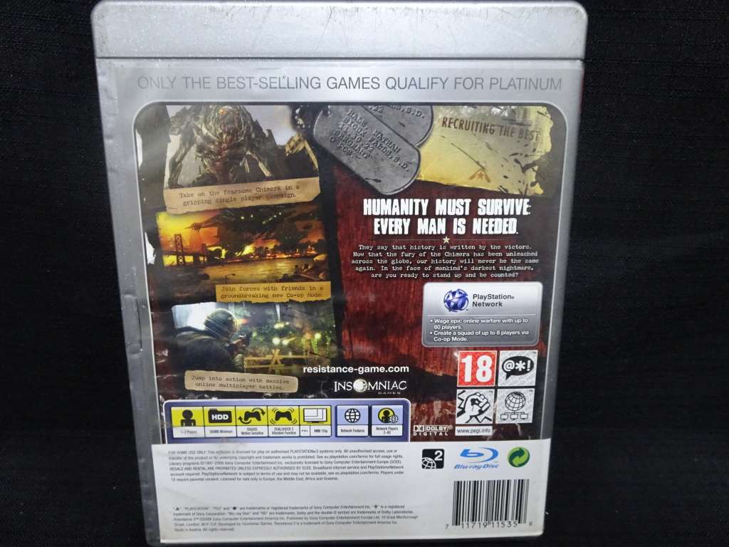 Play Station 3 (PS3) - Platinum - Resistance 2 - In Good Condition