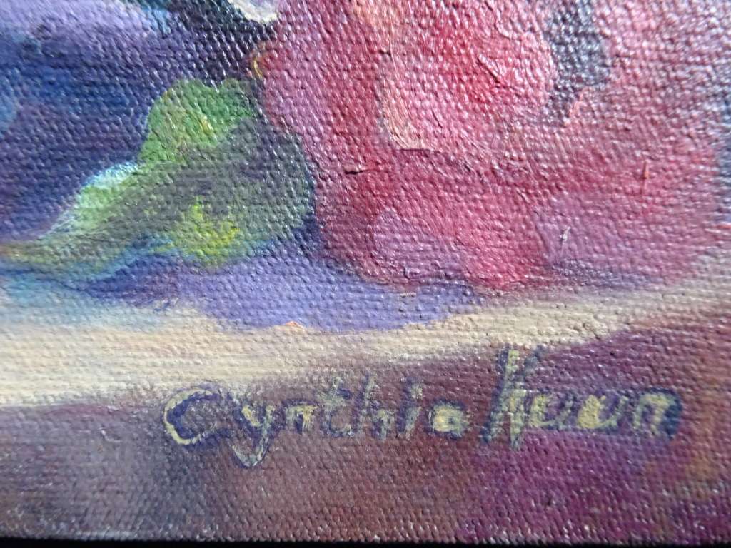 Beautiful Oil On Board "Roses & Daisies In Vase"- By Cynthia Kuun - Unframed - See Description