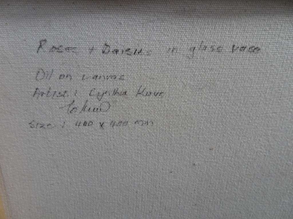 Beautiful Oil On Board "Roses & Daisies In Vase"- By Cynthia Kuun - Unframed - See Description