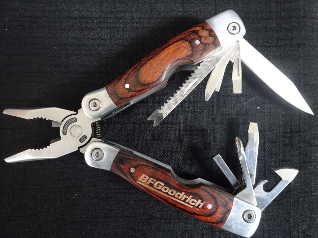 BFGoodrich Stainless Steel Wood Handle Multi Tool with Bits And Bag- See My Description