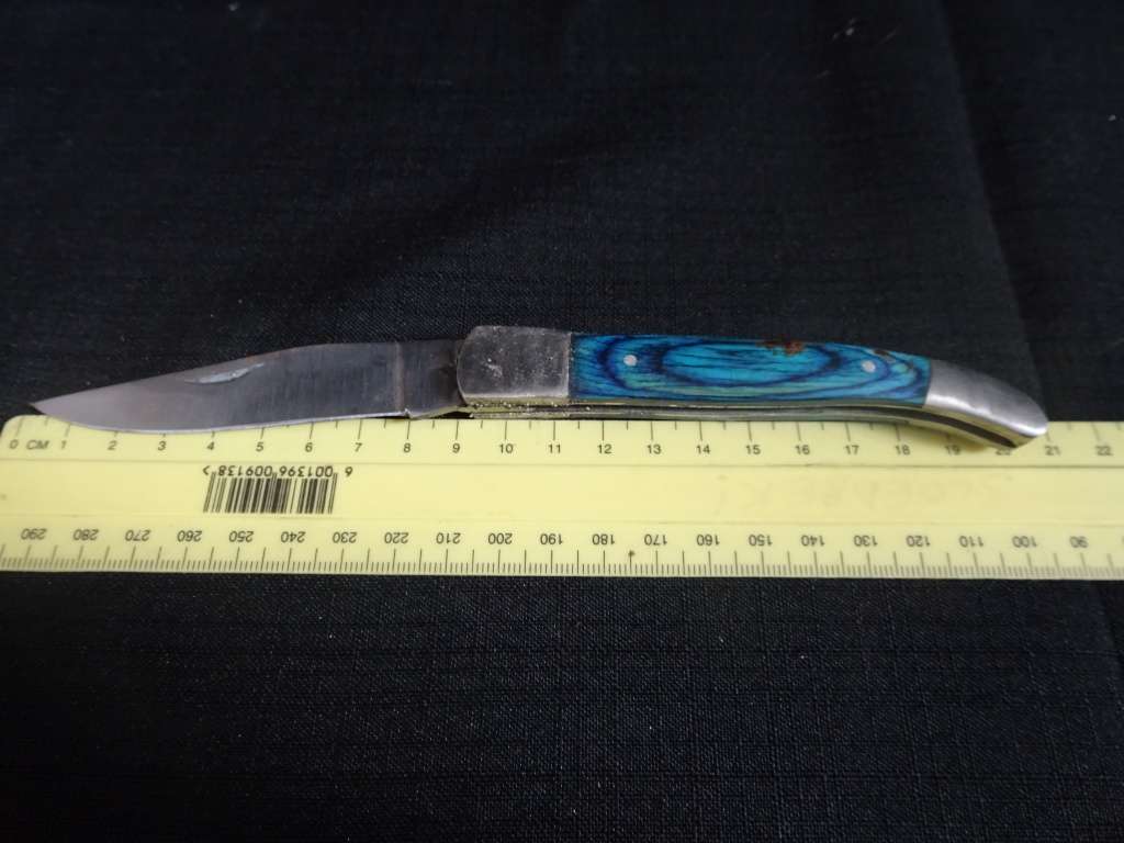 Vintage Pocket Folding Knife With Blue Wooden Handle