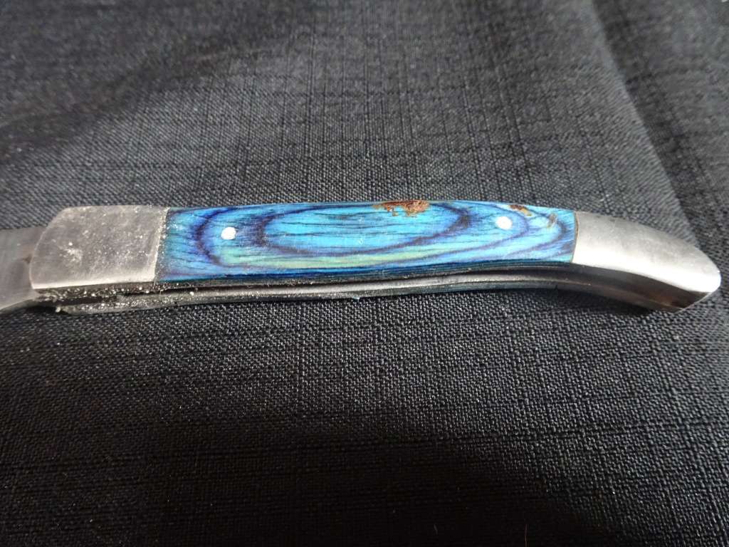 Vintage Pocket Folding Knife With Blue Wooden Handle