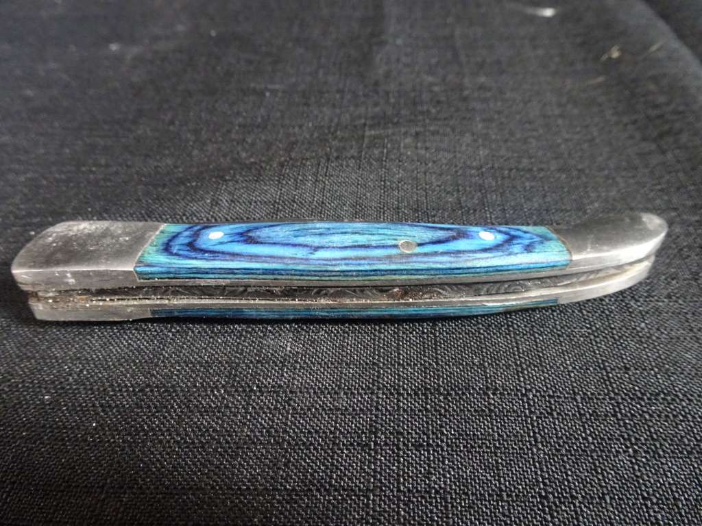 Vintage Pocket Folding Knife With Blue Wooden Handle